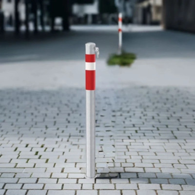 Купить Съемный столбик оградительный 76 мм, круглый, оцинкованный, высота 90 см, с профильным замком, со светоотражающими пленками